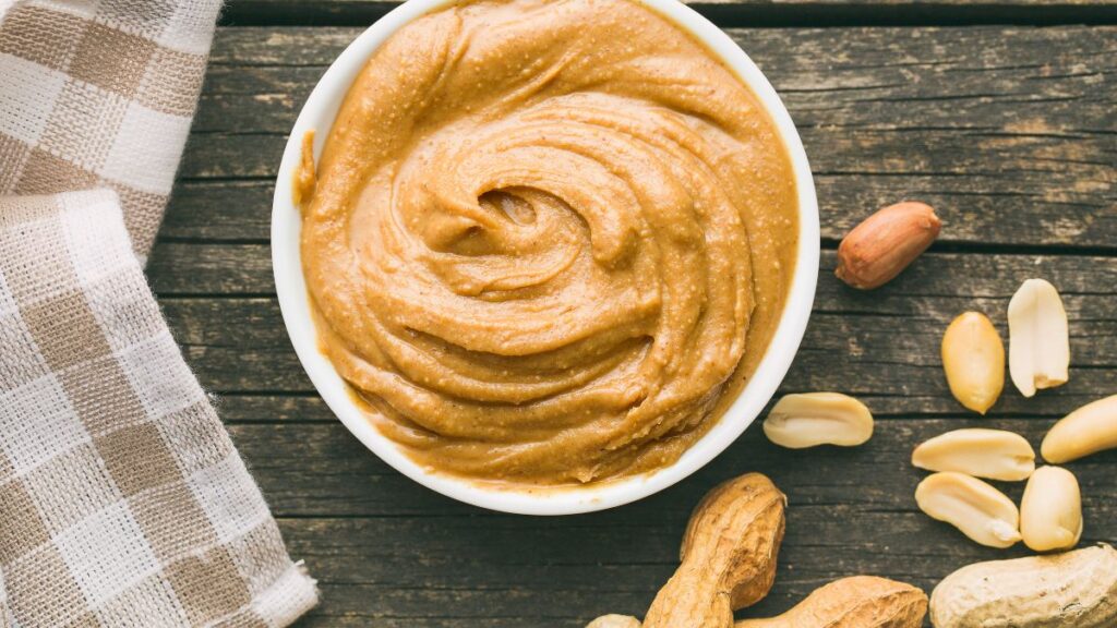 peanuts and peanut butter in a bowl