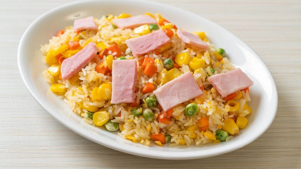 spam on veggie rice