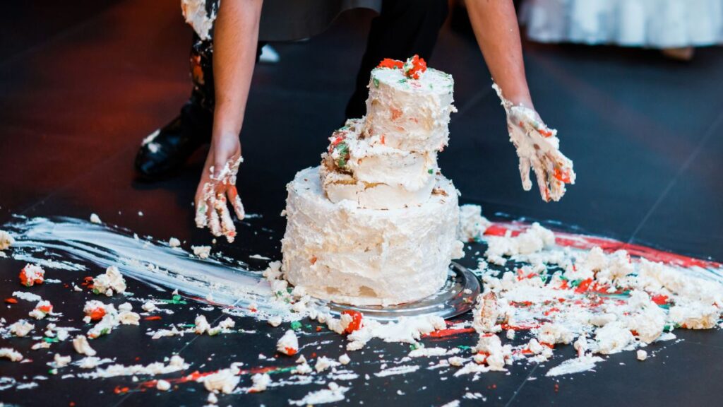 wedding cake on floor