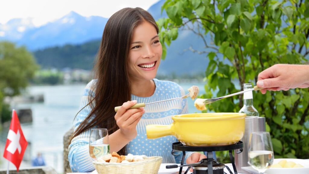 woman eating fondue