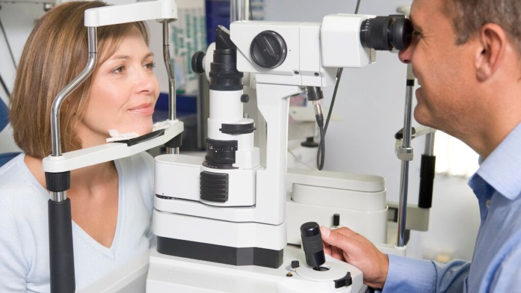 woman getting eyes checked