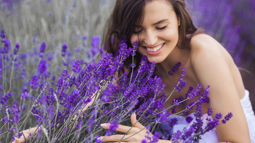 woman happy in lavender field