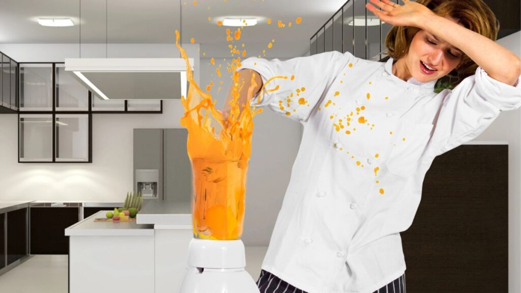 woman making a mess with blender