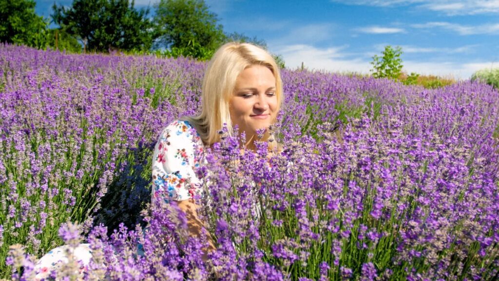 woman smiling in lavender field