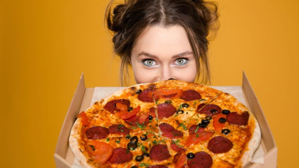 woman with pizza