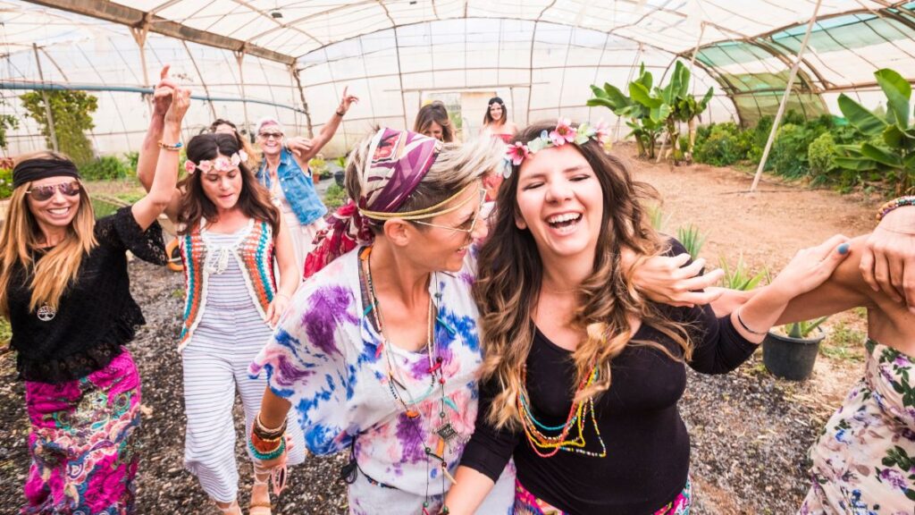 women hippies together