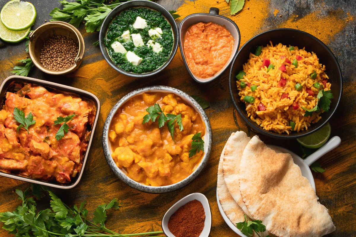 A table full of Indian food