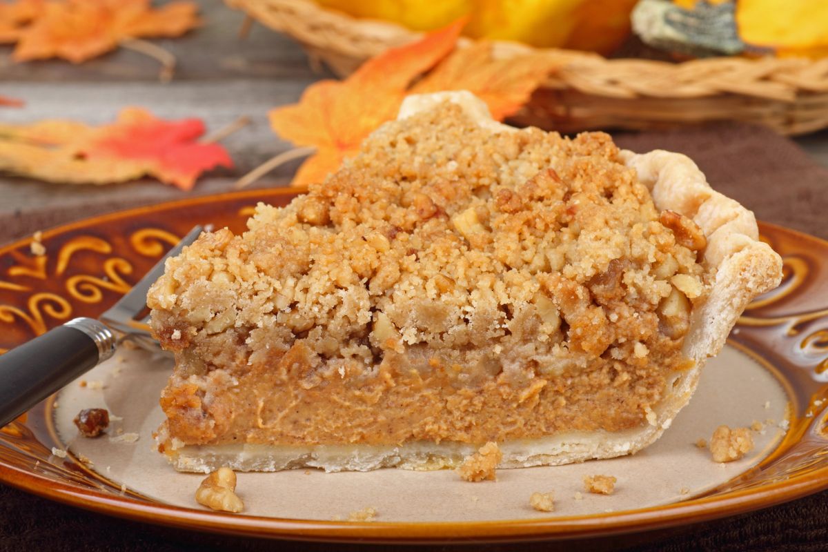 A slice of apple crumble pie