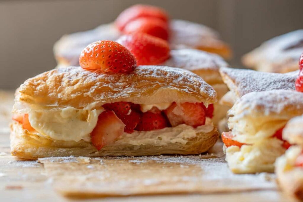 Easy Strawberry Puff Pastry Stacks with Cream