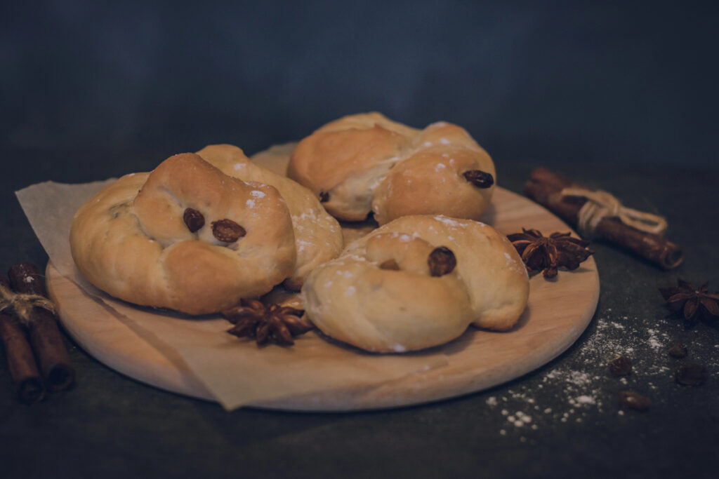 Freshly baked hot homemade raisin buns