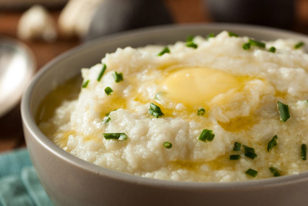 Homemade Organic Mashed Cauliflower with Butter and Chives