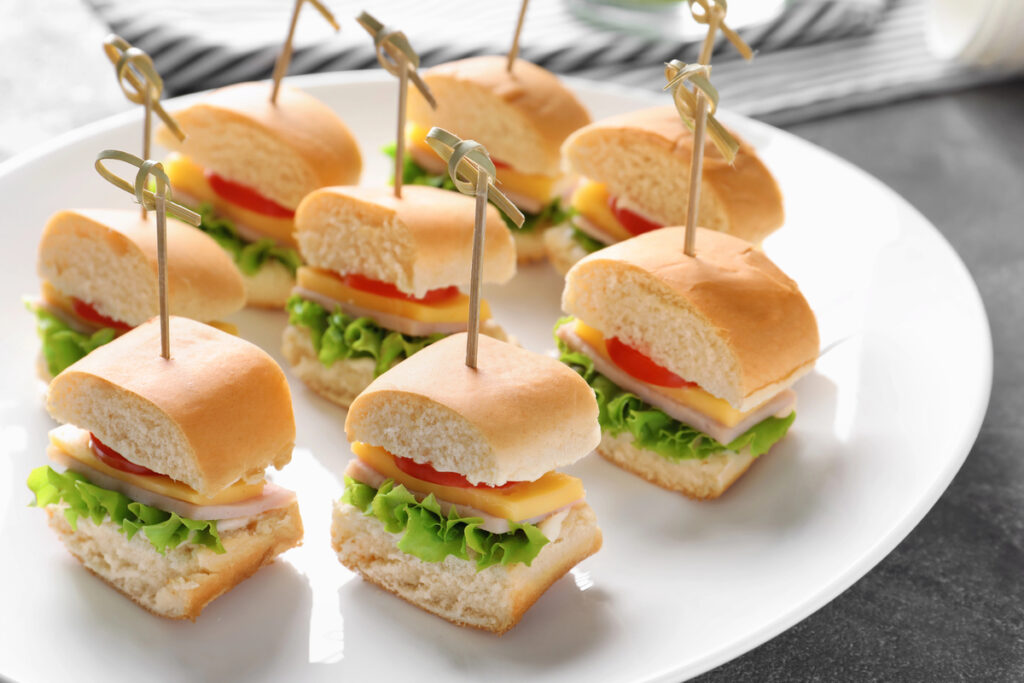 Mini sandwiches for baby shower on plate