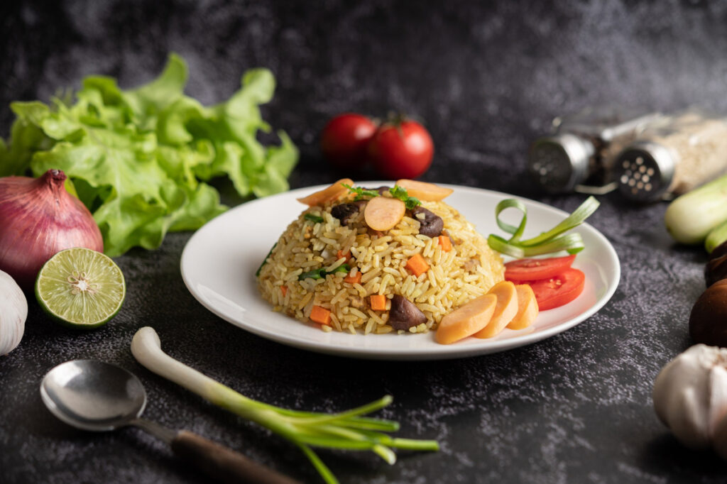 Sausage fried rice with tomatoes (Nasi Goreng)