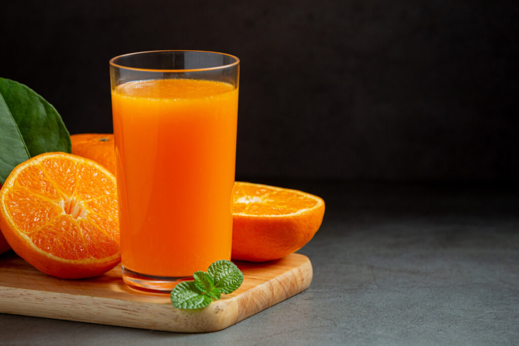 Fresh orange juice in the glass