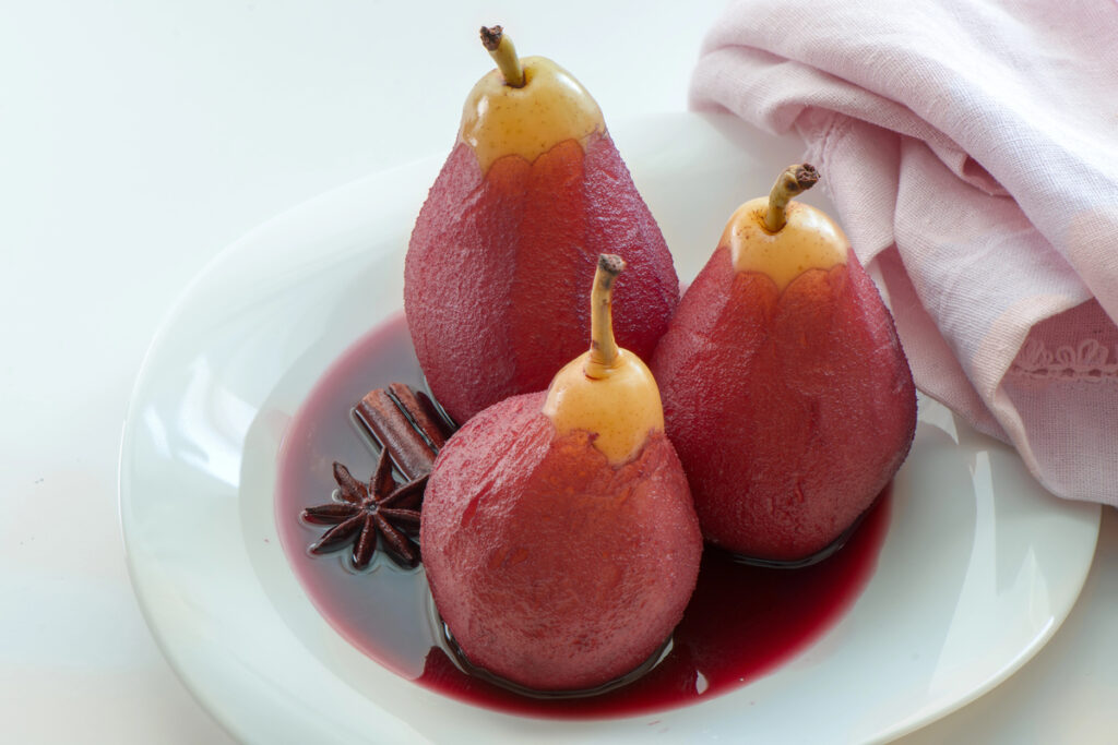 Red Wine Poached Pears