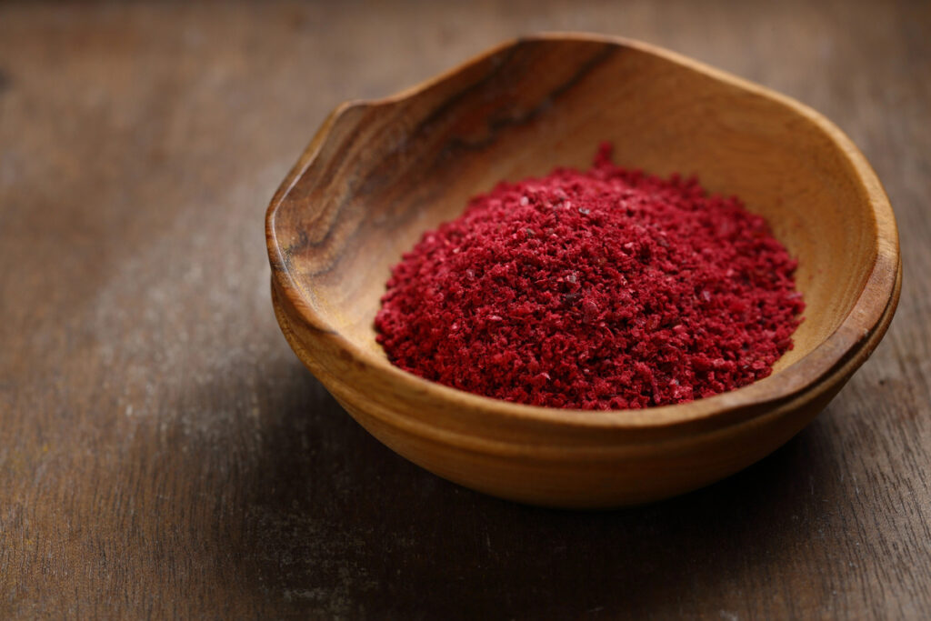 Natural sumac spice, food closeup