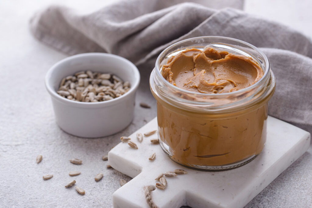 Sunflower butter or sunbutter. Trendy healthy hypoallergenic spread