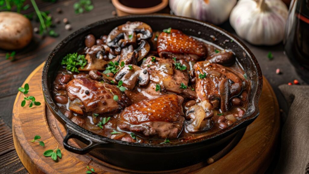 chicken, Port wine, mushrooms, and cream