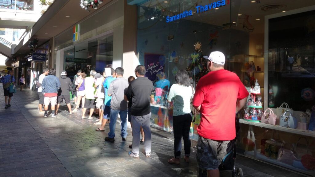 line outside at store