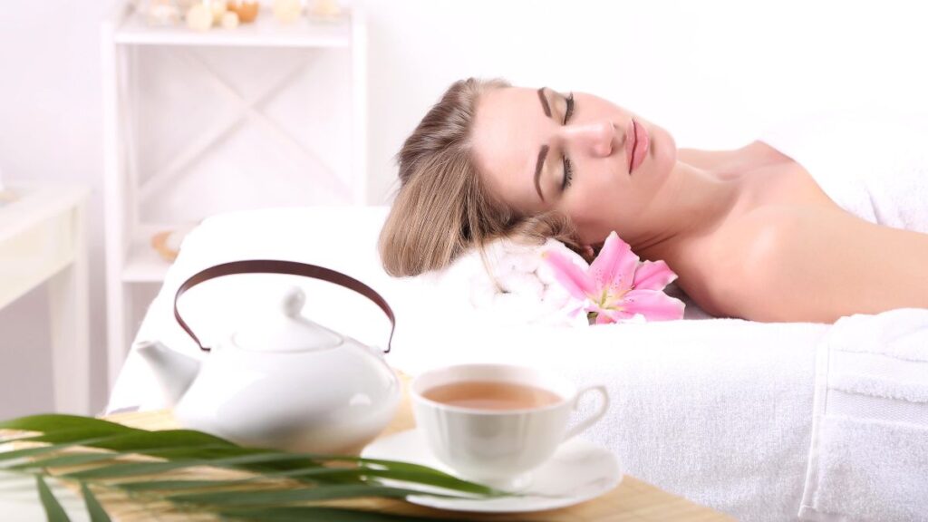 woman resting with tea