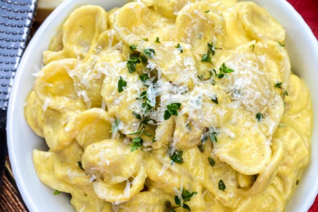 A plate of Creamy Butternut Squash and Mascarpone Orecchiette