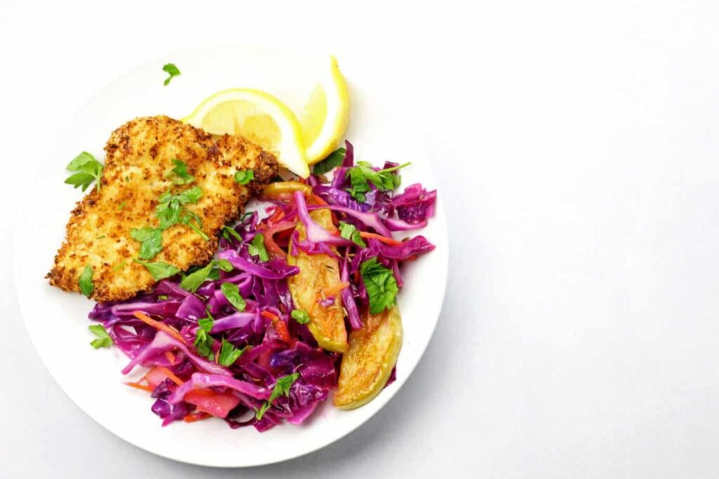 Air Fryer Schnitzel with Sweet and Sour Cabbage