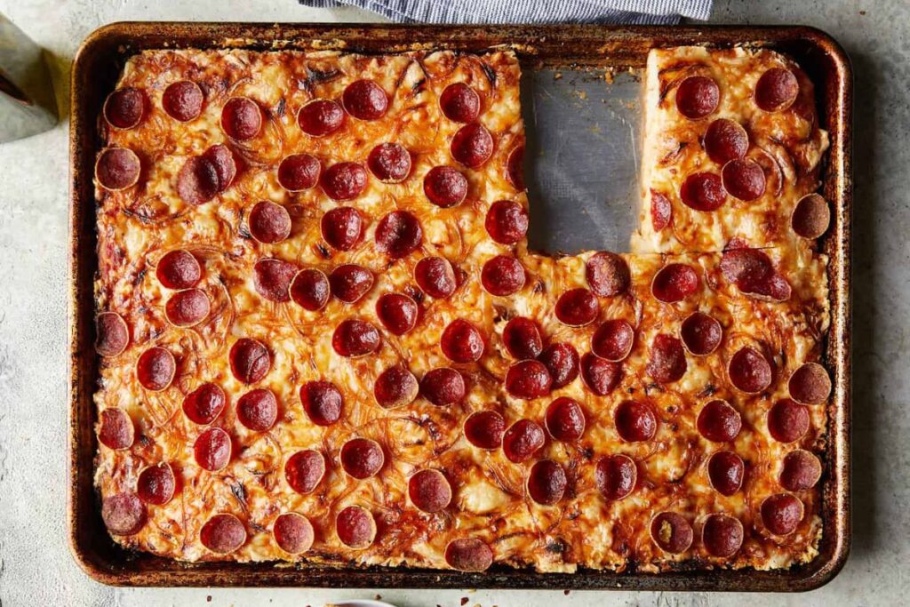 Crispy Pepperoni Sheet Pan Pizza