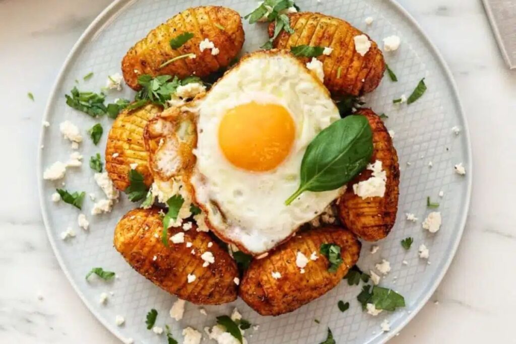 Hasselback Potatoes With Fried Eggs & Cheese