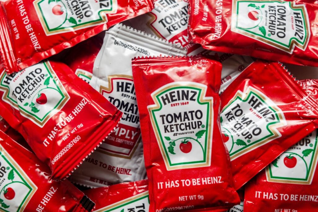 Individual packets of Heinz ketchup