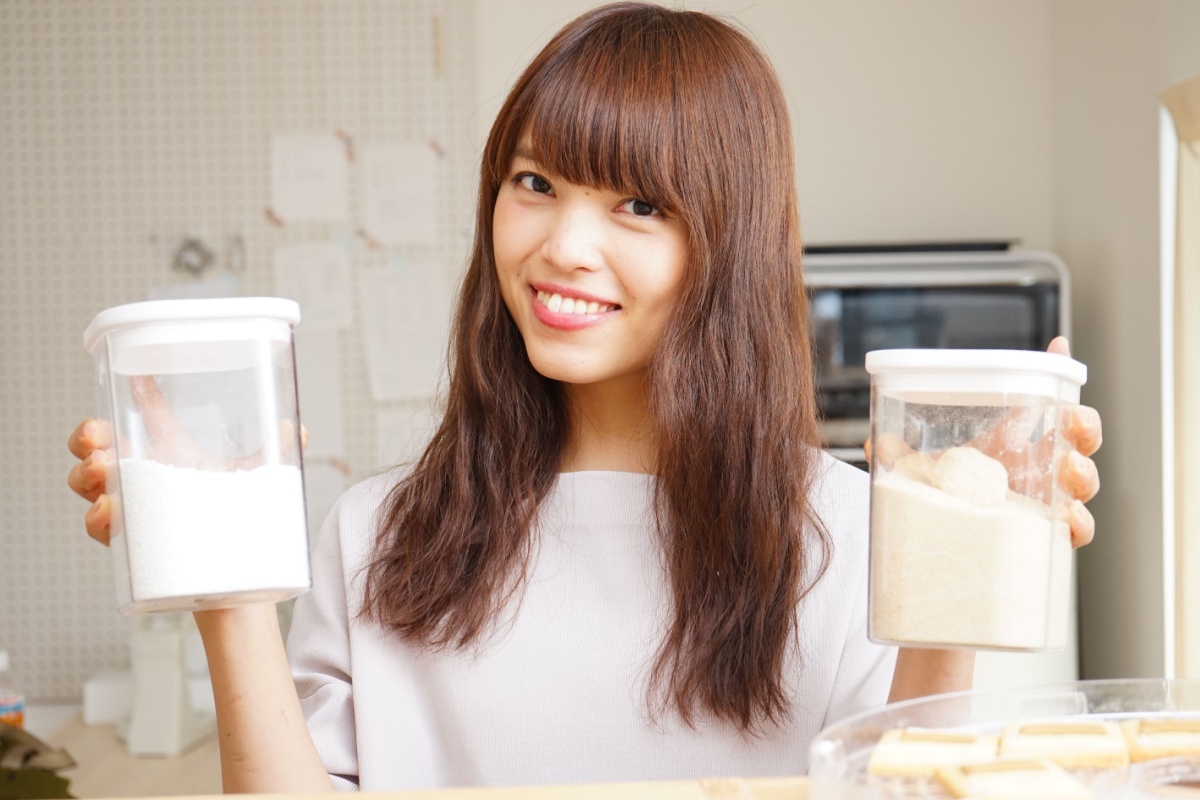 Japanese woman cooking ingredients dry food pantry