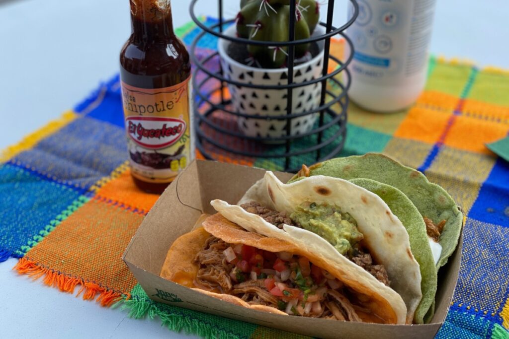 Mexican street tacos served with soft wheat tortillas