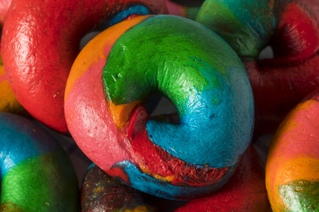 Sweet Homemade Rainbow Bagels Ready to Eat