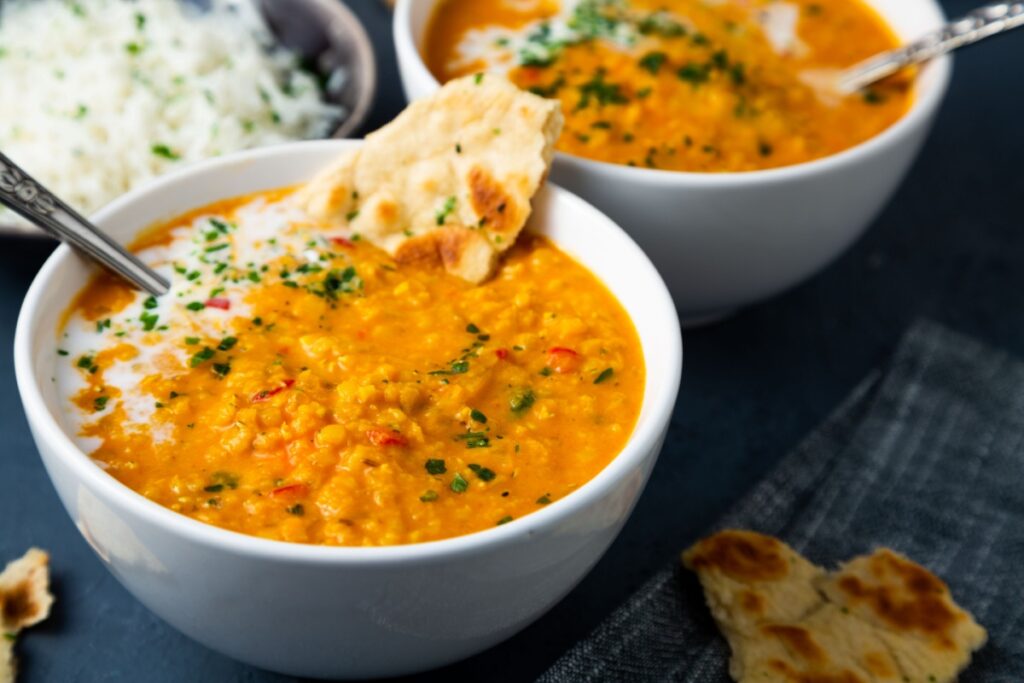 Red lentil soup with coconut milk and curry