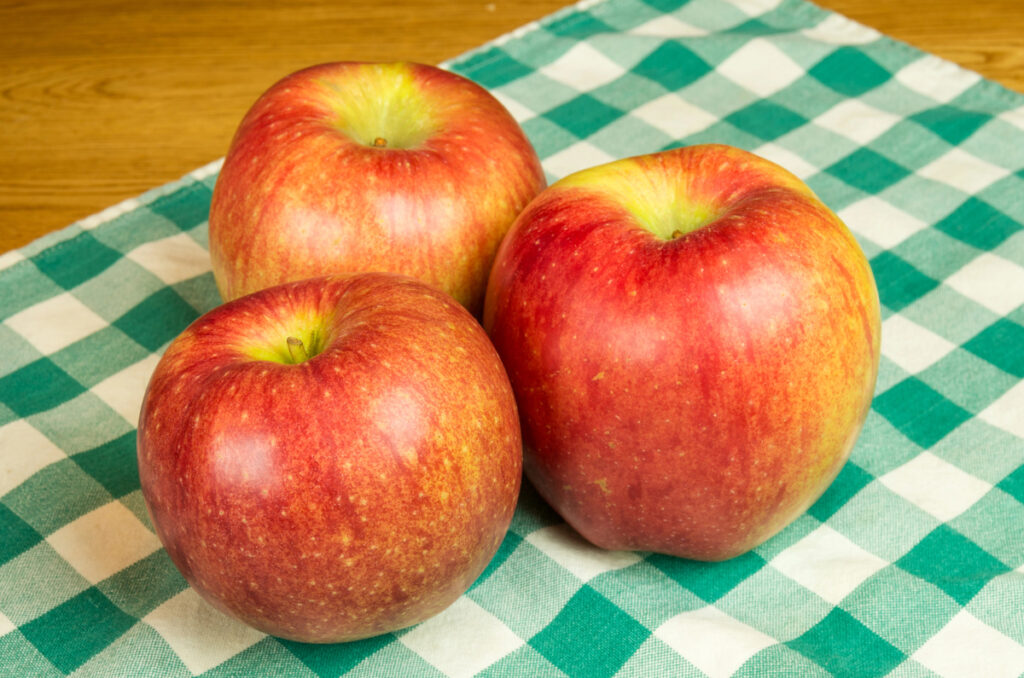 Sekai Ichi apples on checked cloth