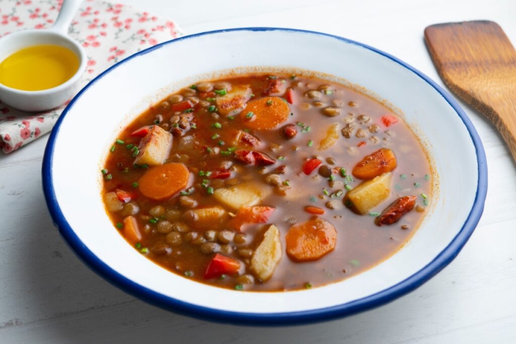 Spicy lentil stew with potatoes and carrots