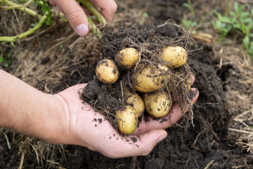 gardener holding baby potatoes