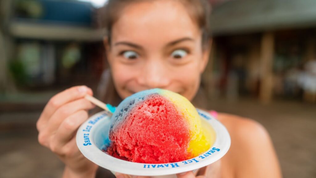 happy woman with shave ice