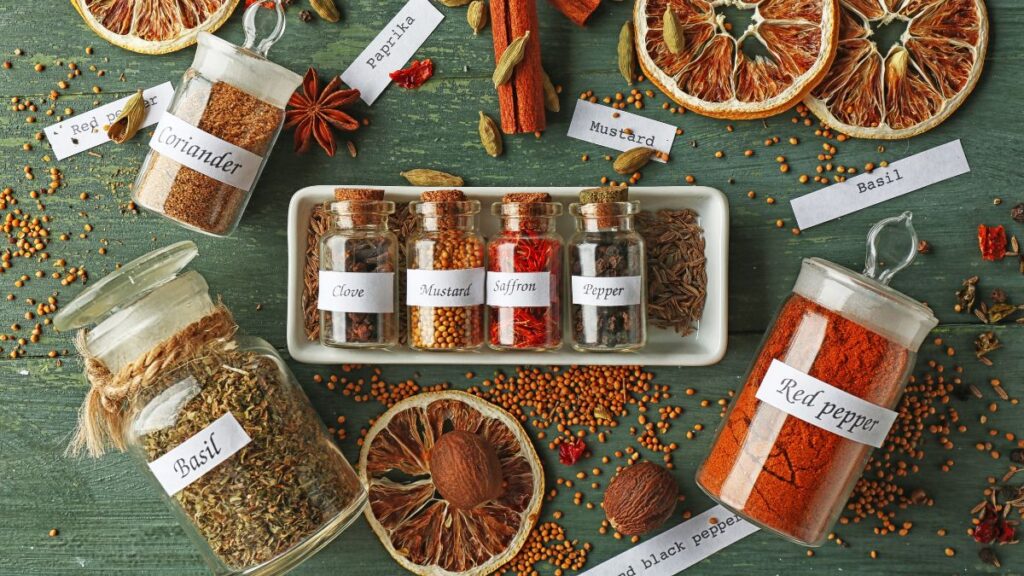 spices with labels