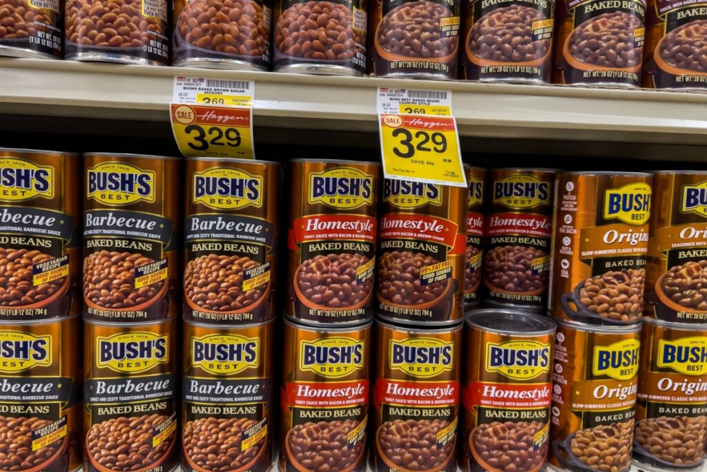 Bush's canned beans grocery shelf