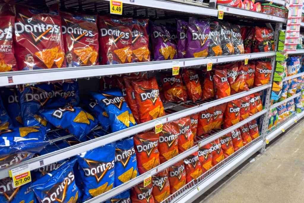 Doritos chips grocery aisle processed foods