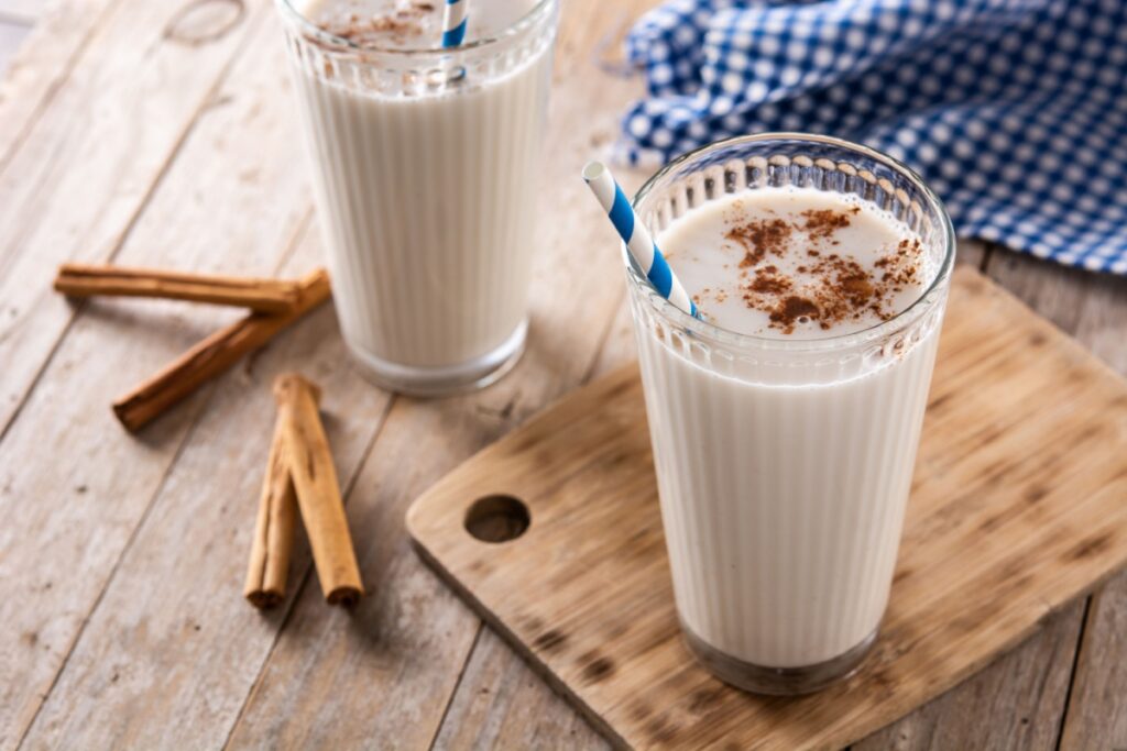 Fresh horchata with cinnamon in glass