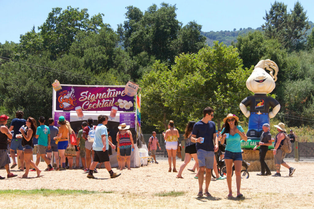 Gilroy, CA - July 27, 2019: Unidentified participants at the 41st annual Garlic Festival, one of the largest annual food festivals in the United States entertaining thousands of visitors annually.