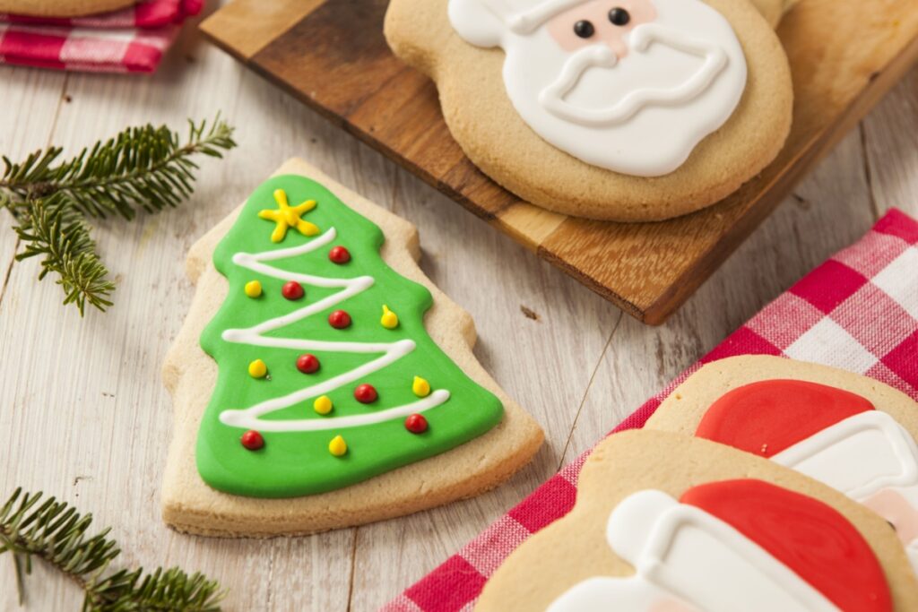 Homemade Christmas Sugar Cookies Decorated with Frosting