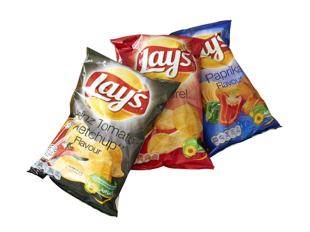 Packets of Lay's potato chips, popular American brand