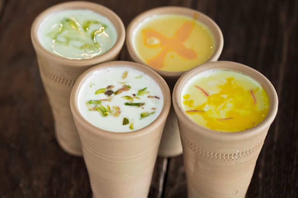 Lassi drink in Indian Traditional clay glass