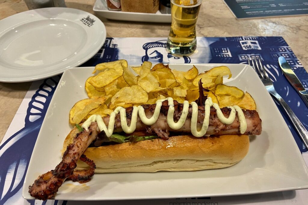 Octopus hot dog and Portuguese potato