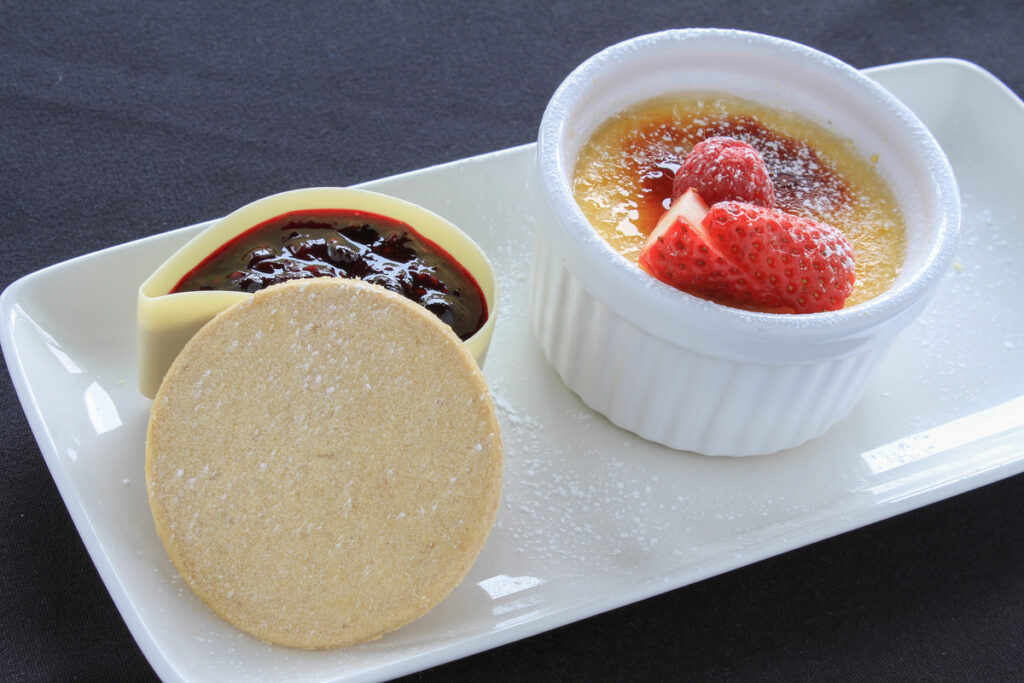 Traditional creme brulee on the table