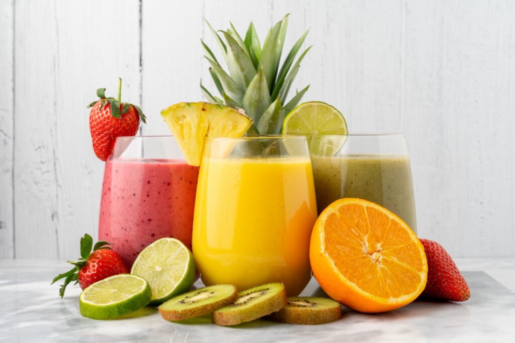 Variety of fruit smoothies