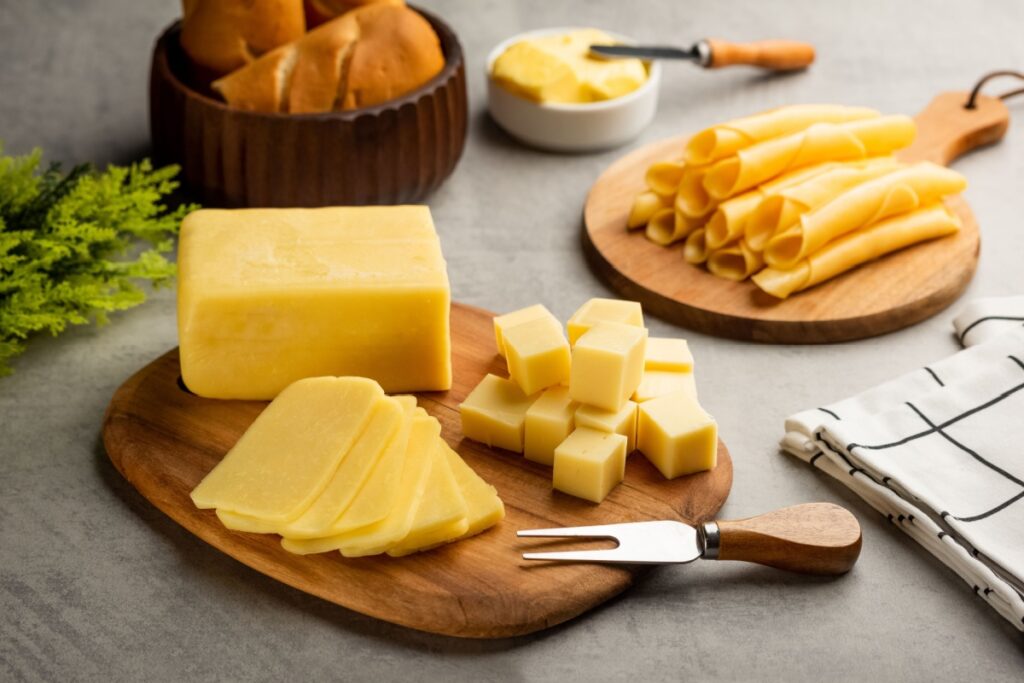 board with Gouda cheese with bread