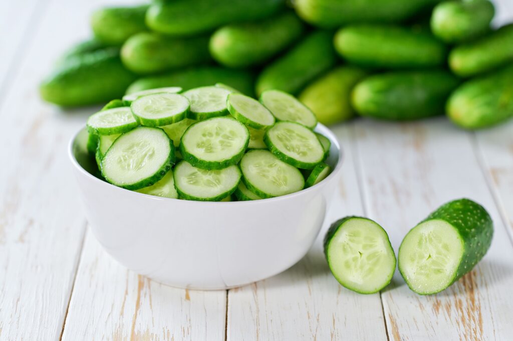 bowl of sliced cucumbers